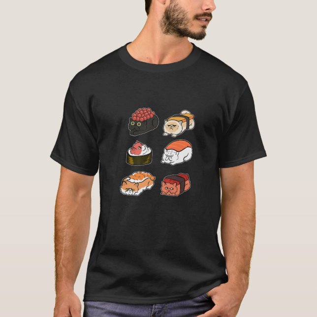 Sushi Cat Anime Figur japansk Noodles Ramen Sixp T Shirt (Framsida)