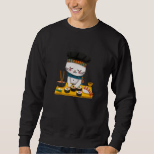 Sushi Cat Chef Japansk Neko Lång Ärmad Tröja