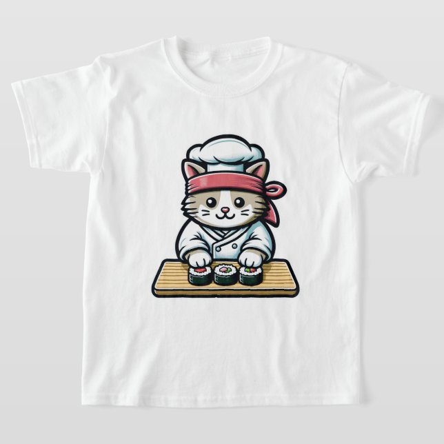 Sushi Cat - Cute & Funny Cat Skapar Sushi Art T Shirt (Laydown)