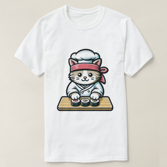 Sushi Cat - Cute & Funny Cat Skapar Sushi Art T Shirt (Design framsida)