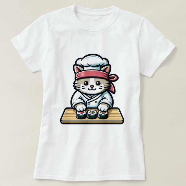 Sushi Cat - Cute & Funny Cat Skapar Sushi Art T Shirt (Design framsida)
