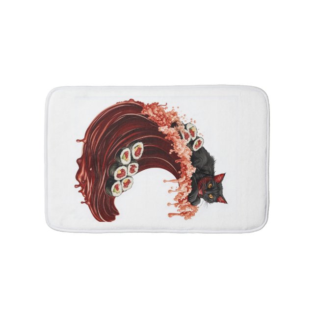 Sushi Cat Dreams  Excentrisk Japansk Mat Katt Badrumsmatta (Framsidan)