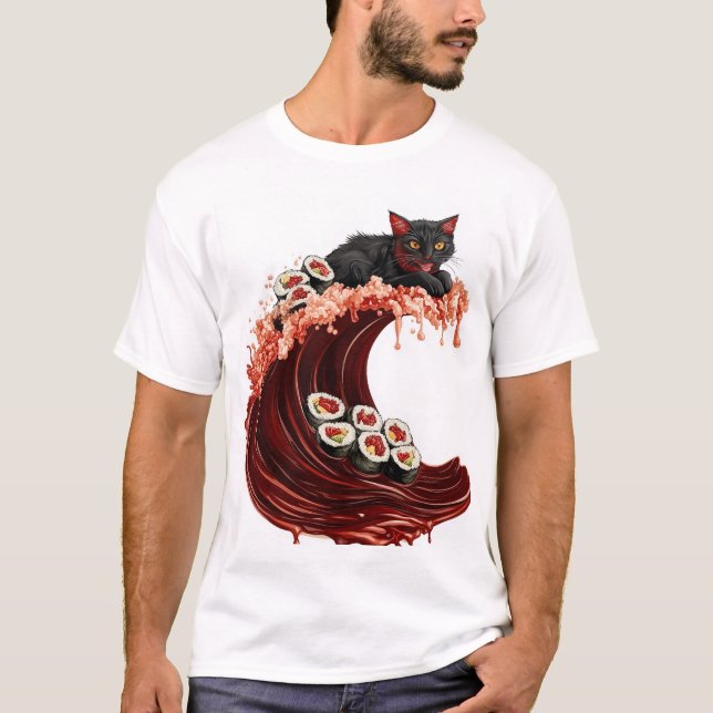 Sushi Cat Dreams  Excentrisk japansk mat Kitty T Shirt (Framsida)