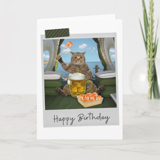 Sushi Cat Funny Birthday Card Kort (Framsida)