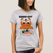 Sushi Cat Ginger Kattunge Humous T Shirt