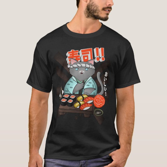 sushi cat japanese otaku t shirt (Framsida)