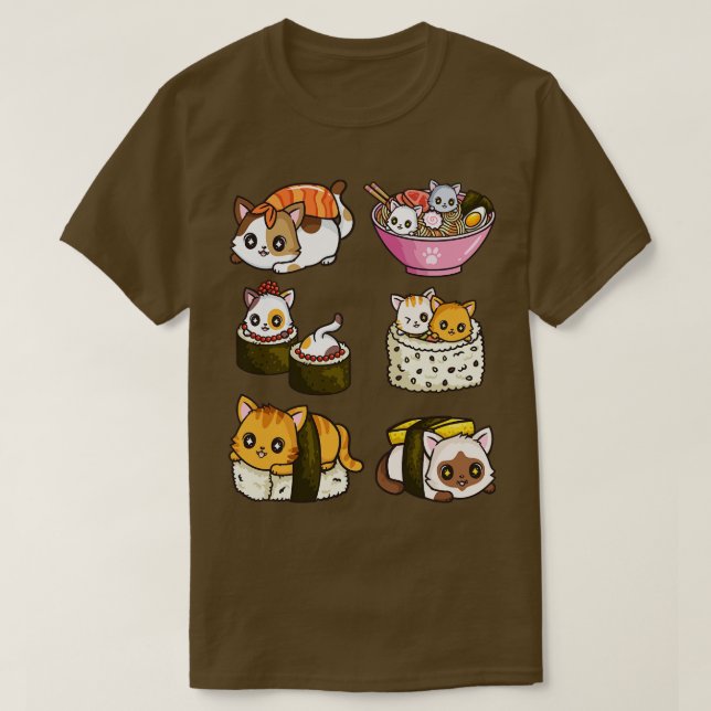 Sushi Cat Japanska Anime T Shirt (Design framsida)
