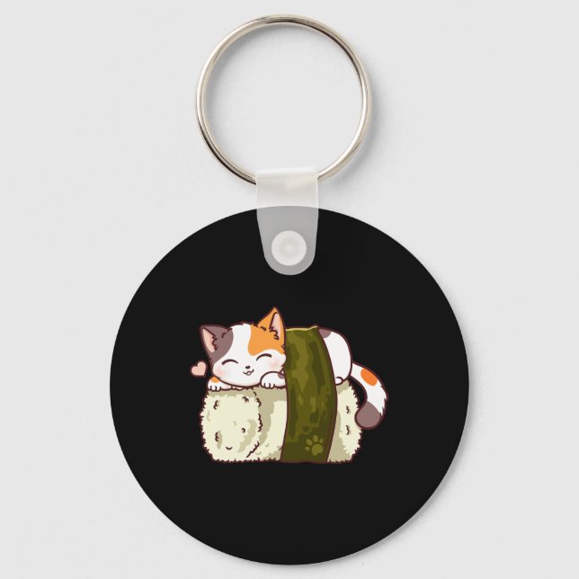 Sushi Cat Kawaii Anime Neko Japanska Nyckelring (Framsida)