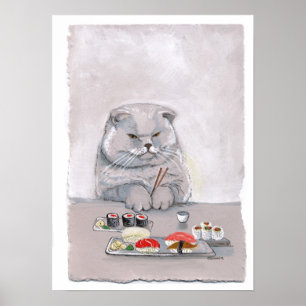 Sushi Cat Print - Grumps Poster