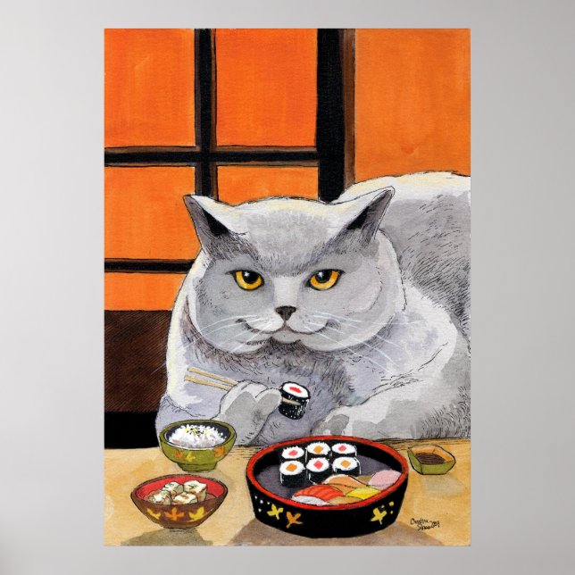 Sushi Cat Senare eftermiddagsnack Poster (Framsidan)