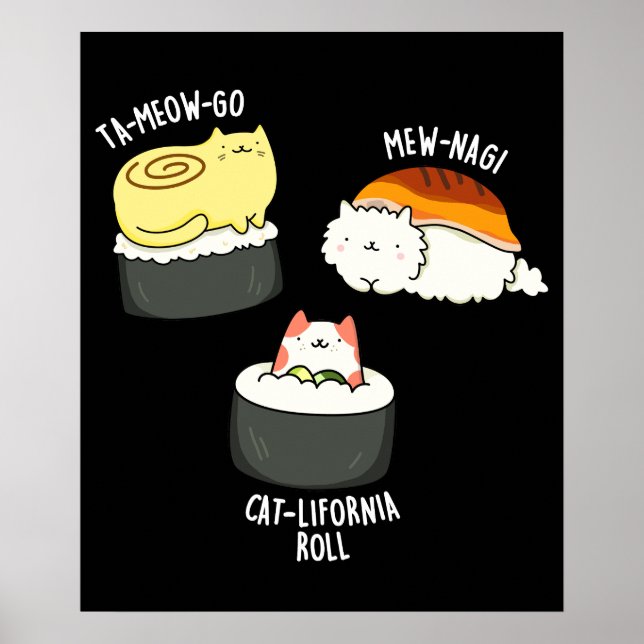 Sushi Cats Funny Sushi Pun Mörk BG Poster (Framsidan)