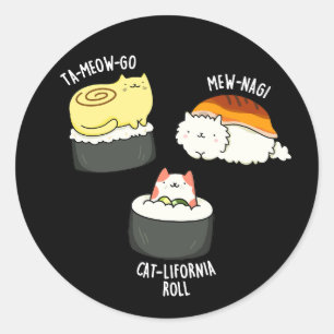 Sushi Cats Funny Sushi Pun Mörk BG Runt Klistermärke