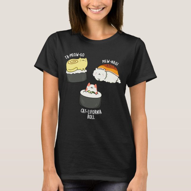 Sushi Cats Funny Sushi Pun Mörk BG T Shirt (Framsida)