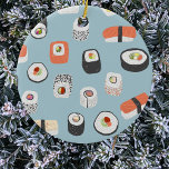 Sushi Ceramic Ornament<br><div class="desc">Visa kärlek av sushi-,  nigiri- och maki-rullar med denna roligt alternativ julprydnad. Originalkonst av Nic Squirrell. Prova de andra formerna för att se vilka du föredrar,  eller beställ en sort för kohesiv dekoration!</div>