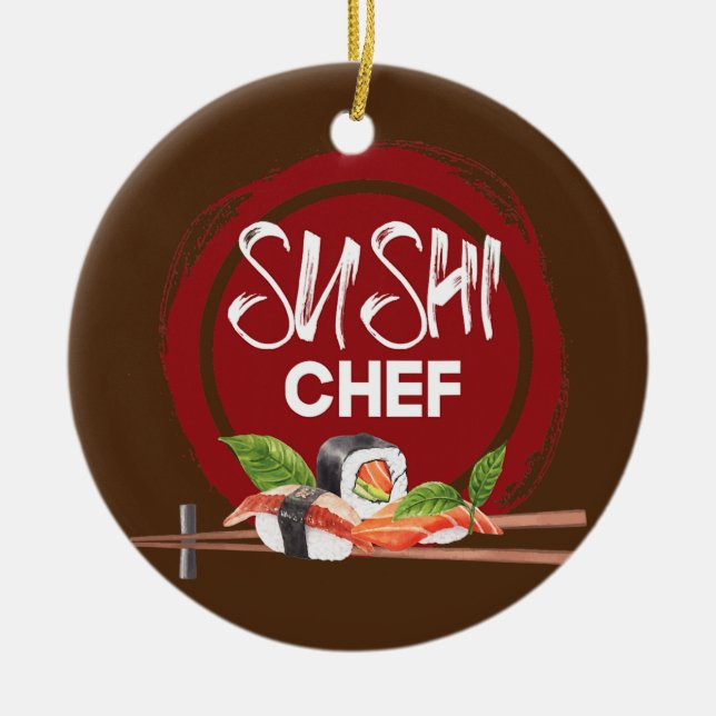 Sushi Chef Anime Kawaii Japan Cuisine Chef Food Julgransprydnad Keramik (Framsidan)