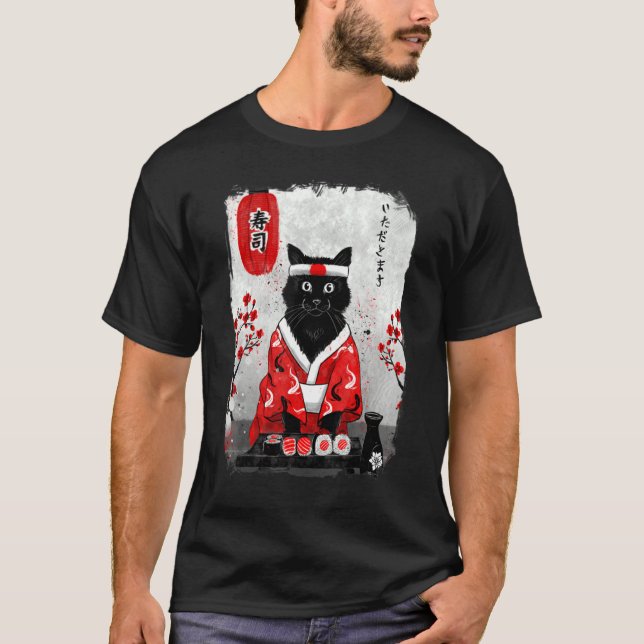 Sushi Chef Cute Kitchen Kitty T Shirt (Framsida)