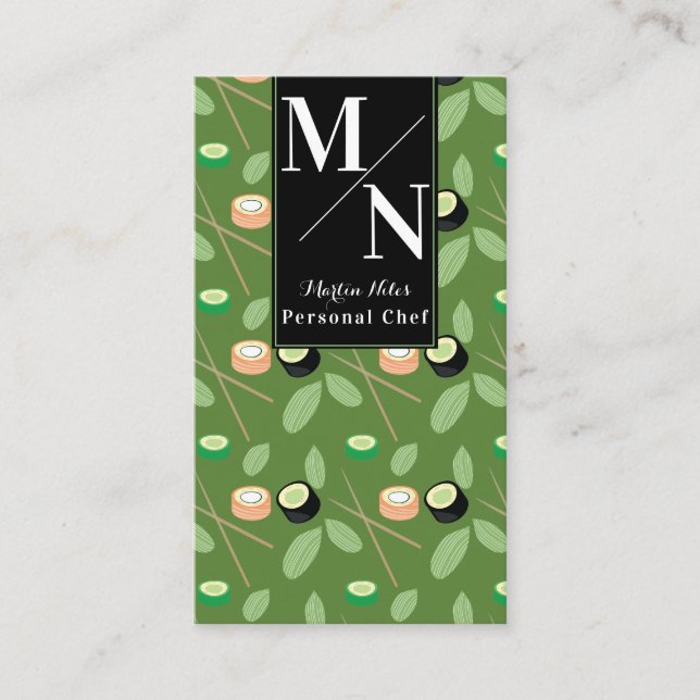 Sushi Chopsticks Greenery Mönster Visitkort (Framsida)