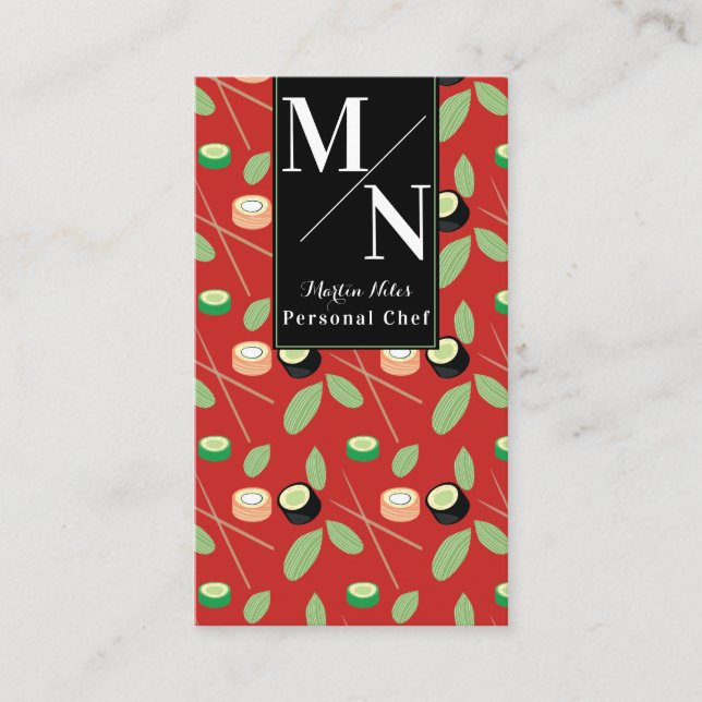 Sushi Chopsticks Greenery Mönster Visitkort (Framsida)