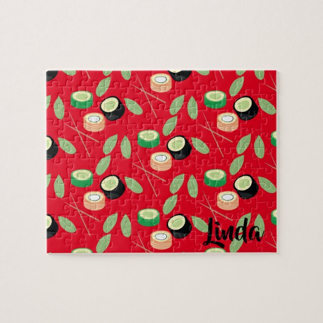 Sushi Cucumber Rolls Greenery Asian Food Pussel (Horisontell)