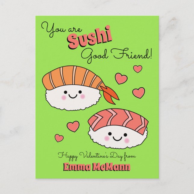 Sushi Cute Kids Valentindagen Friendship Vykort (Framsida)