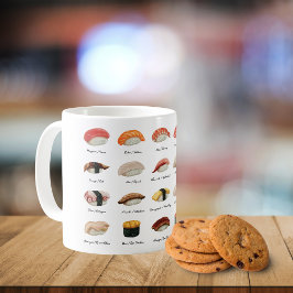 Sushi-diagram för vattenfärg kaffemugg