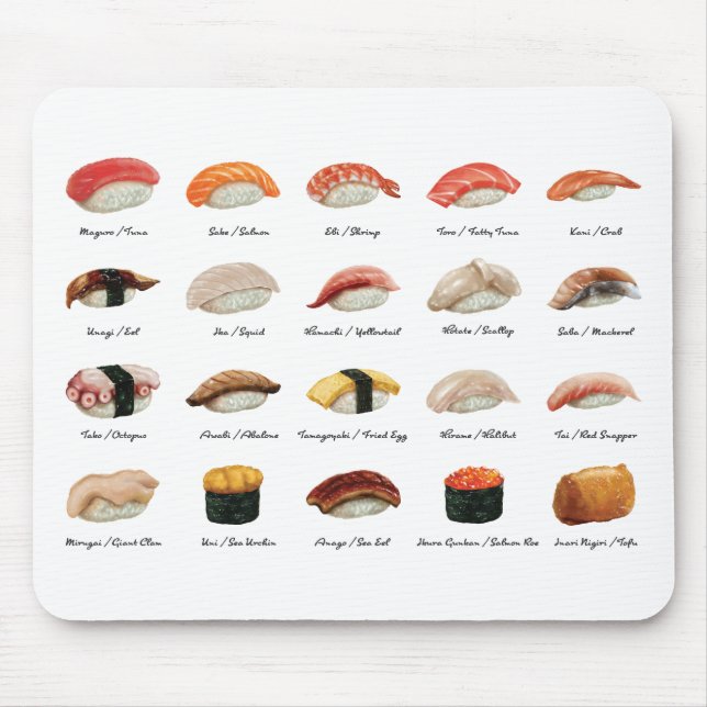 Sushi-diagram för vattenfärg musmatta (Framsidan)