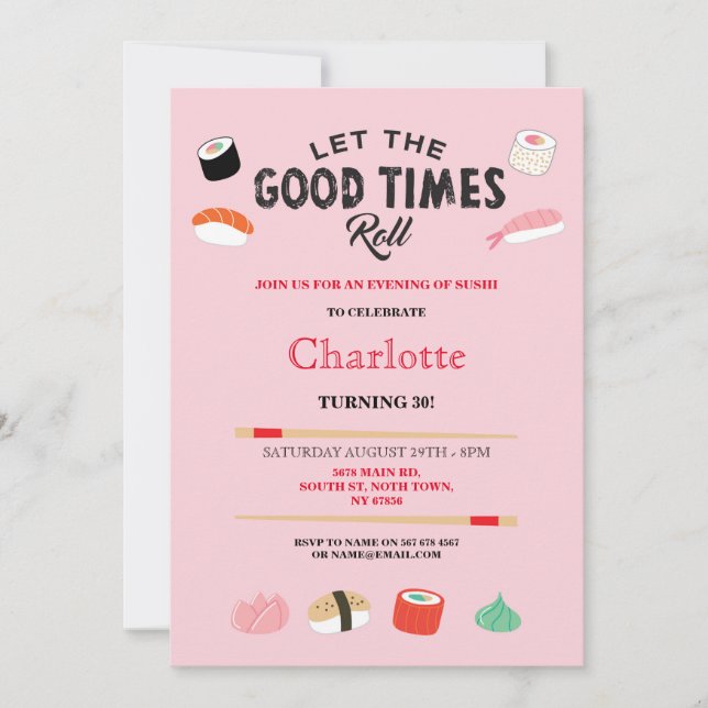 Sushi Dinner Lunch Japanska Födelsedagsfesten Inbj Inbjudningar (Framsida)