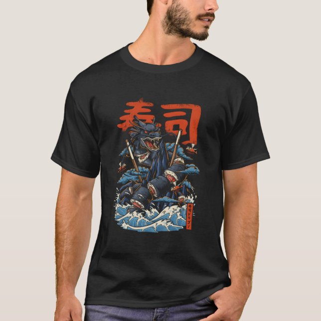 Sushi Dragon Japansk Maki Sushi Rolls Anime Foodi T Shirt (Framsida)