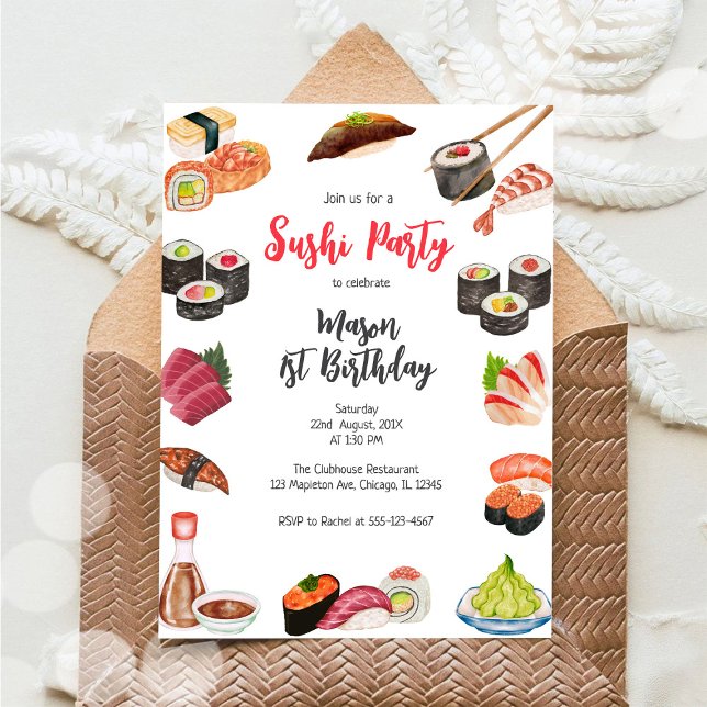 Sushi-fest födelsedagsinbjudan inbjudningar (Skapare uppladdad)