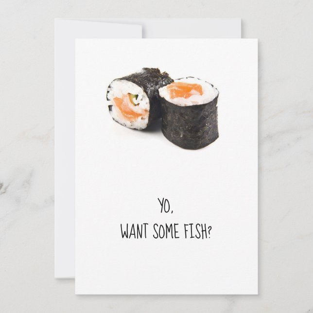 Sushi-festinbjudan, rolig humor-middagsfisk inbjudningar (Framsida)