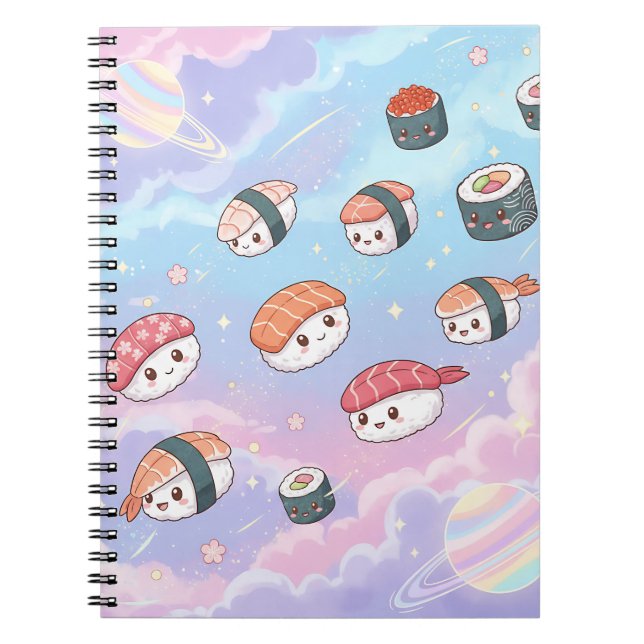 Sushi Flying in Pastel Galaxy Sky Anteckningsbok (Framsidan)
