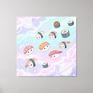 Sushi Flying in Pastel Galaxy Sky Canvastryck