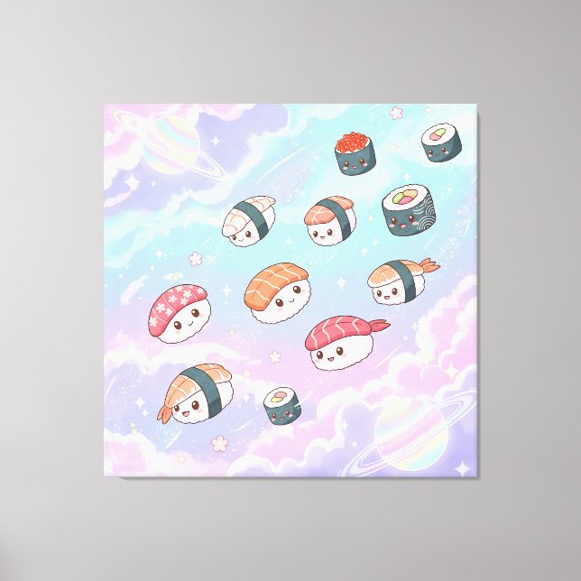 Sushi Flying in Pastel Galaxy Sky Canvastryck (Framsida)