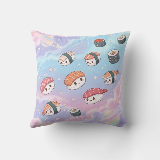 Sushi Flying in Pastel Galaxy Sky Kudde (Baksida)