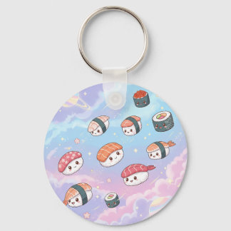 Sushi Flying in Pastel Galaxy Sky Nyckelring