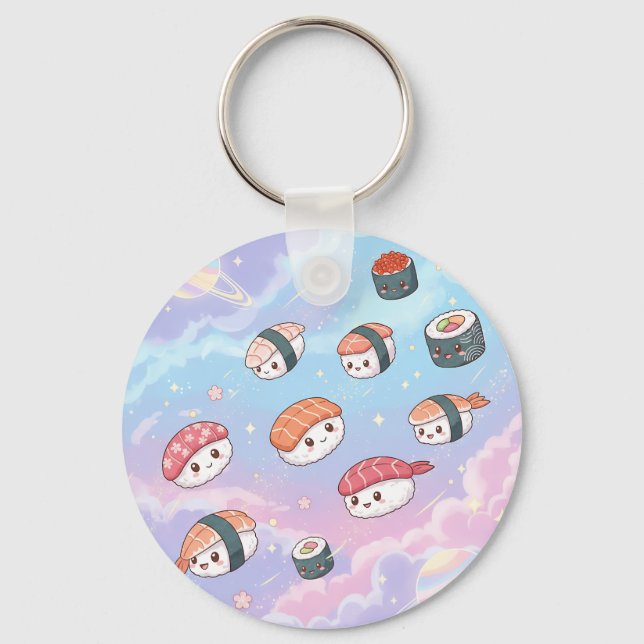 Sushi Flying in Pastel Galaxy Sky Nyckelring (Baksida)