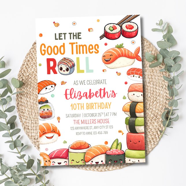 Sushi Födelsedag Japansk Mat Kawaii Temafest  Inbjudan (Skapare uppladdad)