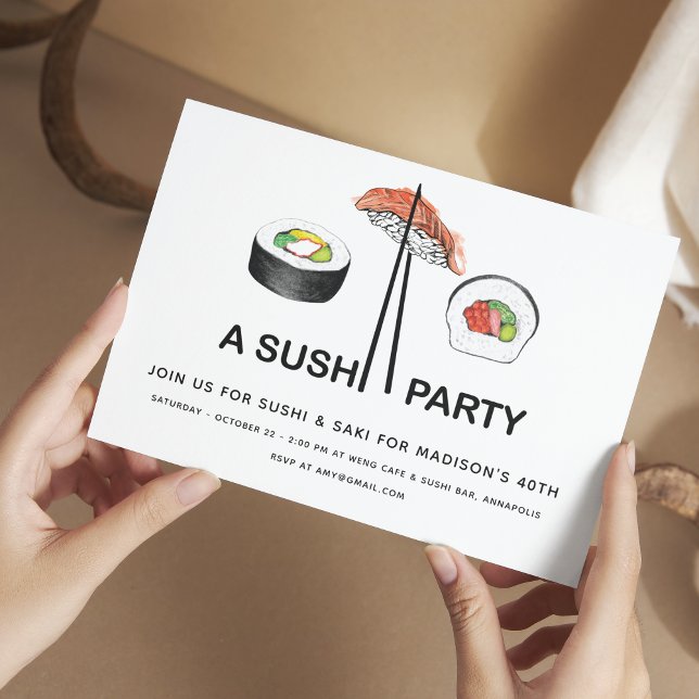 Sushi Födelsedagsfest Modern enkel Elegant Inbjudningar (Skapare uppladdad)