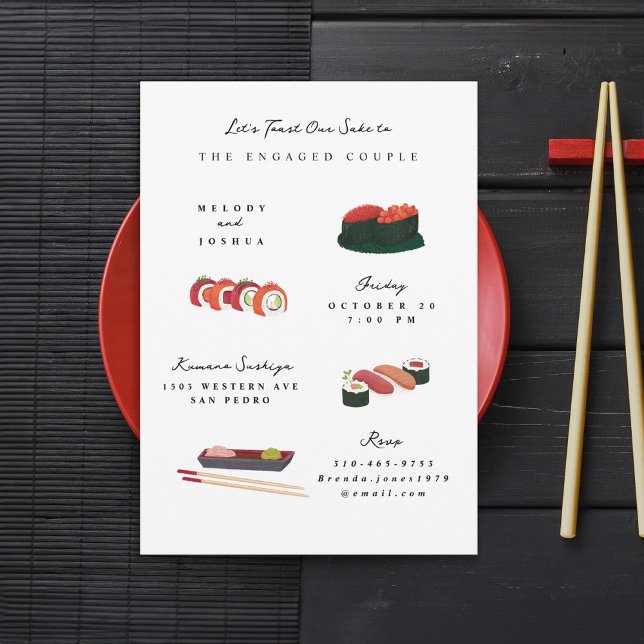 Sushi Förlovningsfest Vit Inbjudningar (Skapare uppladdad)