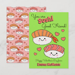 Sushi Friendship Kids Classroom Valentine Cards Tack Kort