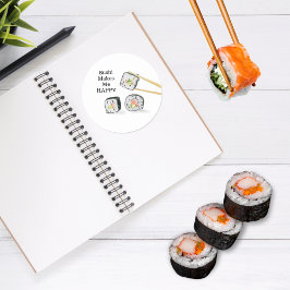 Sushi Gör Mig Glad Sushi Rullar Teckning Runt Klistermärke