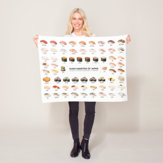 Sushi Guide Blanket – Japanese Food Chart Throw Fleecefilt (På plats)