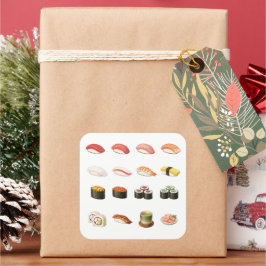 Sushi Guide Sticker – Japanese Food Chart Decal Fyrkantigt Klistermärke
