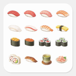 Sushi Guide Sticker – Japanese Food Chart Decal Fyrkantigt Klistermärke