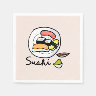 Sushi gullig kawaii Japansk middag party Pappersservett