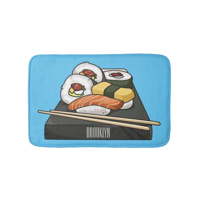 Sushi-illustration av tecknad badrumsmatta (Framsidan)