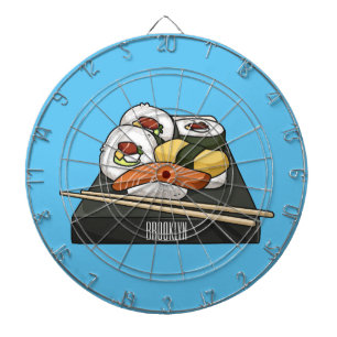 Sushi-illustration av tecknad darttavla