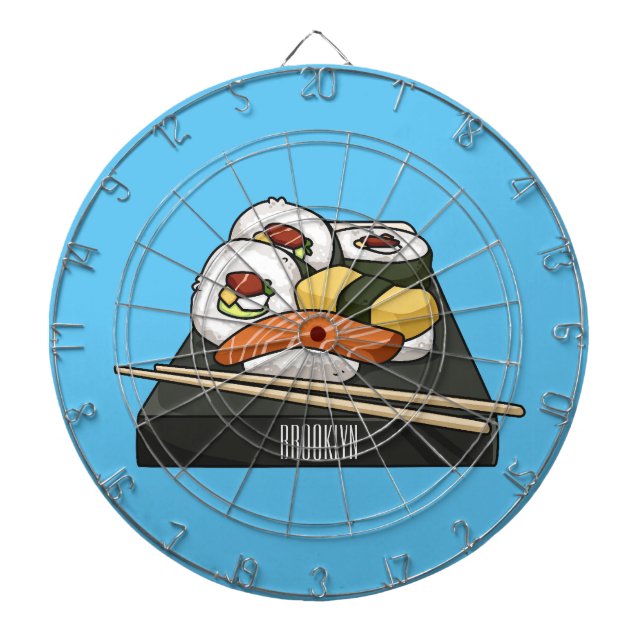 Sushi-illustration av tecknad darttavla (Framsidan)