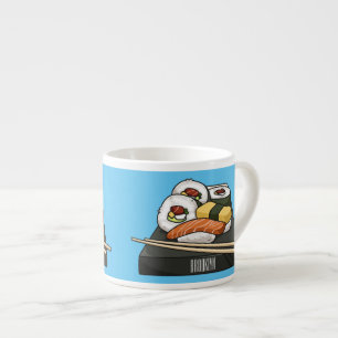 Sushi-illustration av tecknad espressomugg