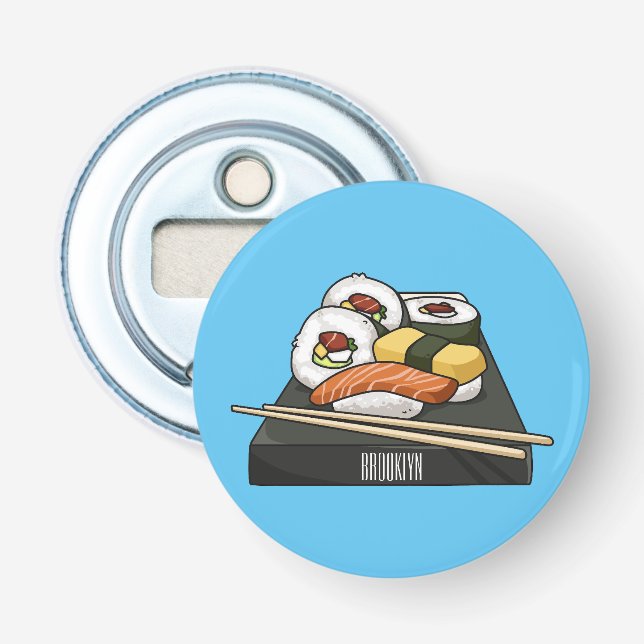 Sushi-illustration av tecknad flasköppnare (Framsidan)